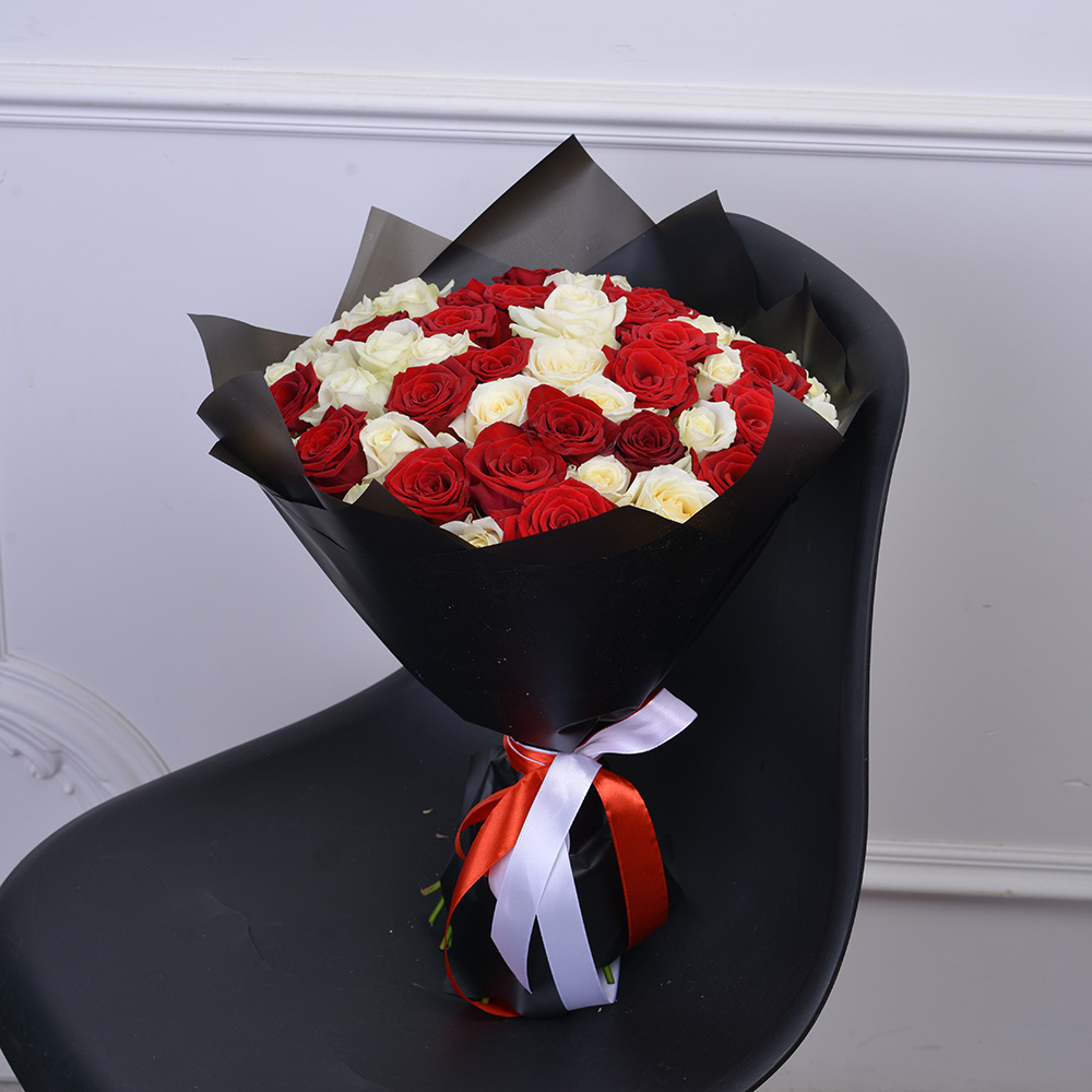 51 разноцветная роза premium 40 см