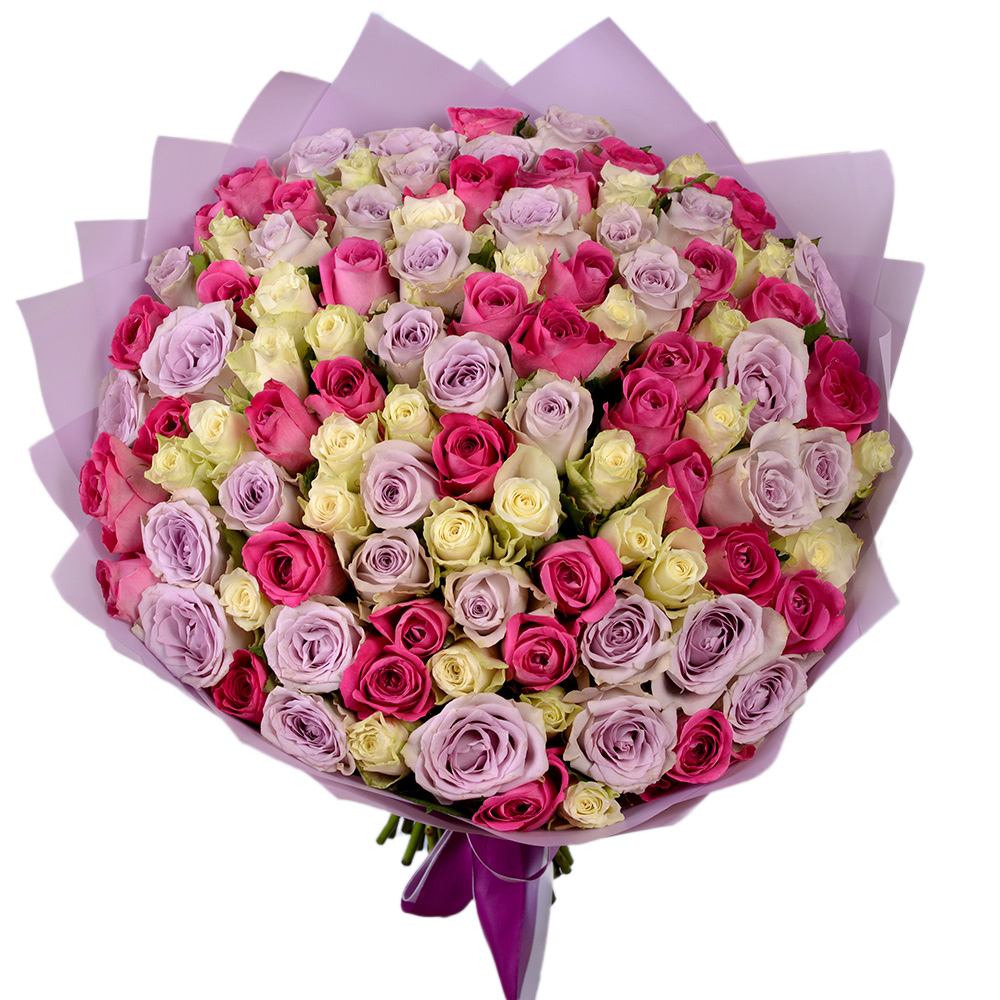 101 разноцветная роза 40 см