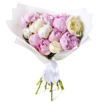 Букет из 13 разноцветных пионов