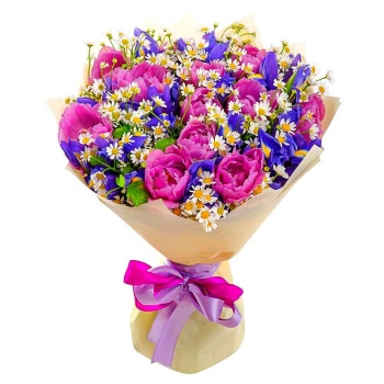 Букет из ирисов и тюльпанов