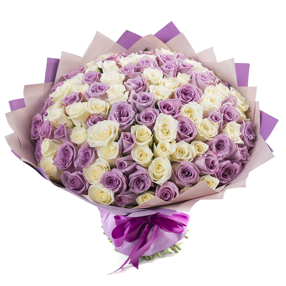 Букет из 101 белой и сиреневой розы