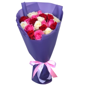 Букет из 21 разноцветной розы 50 см
