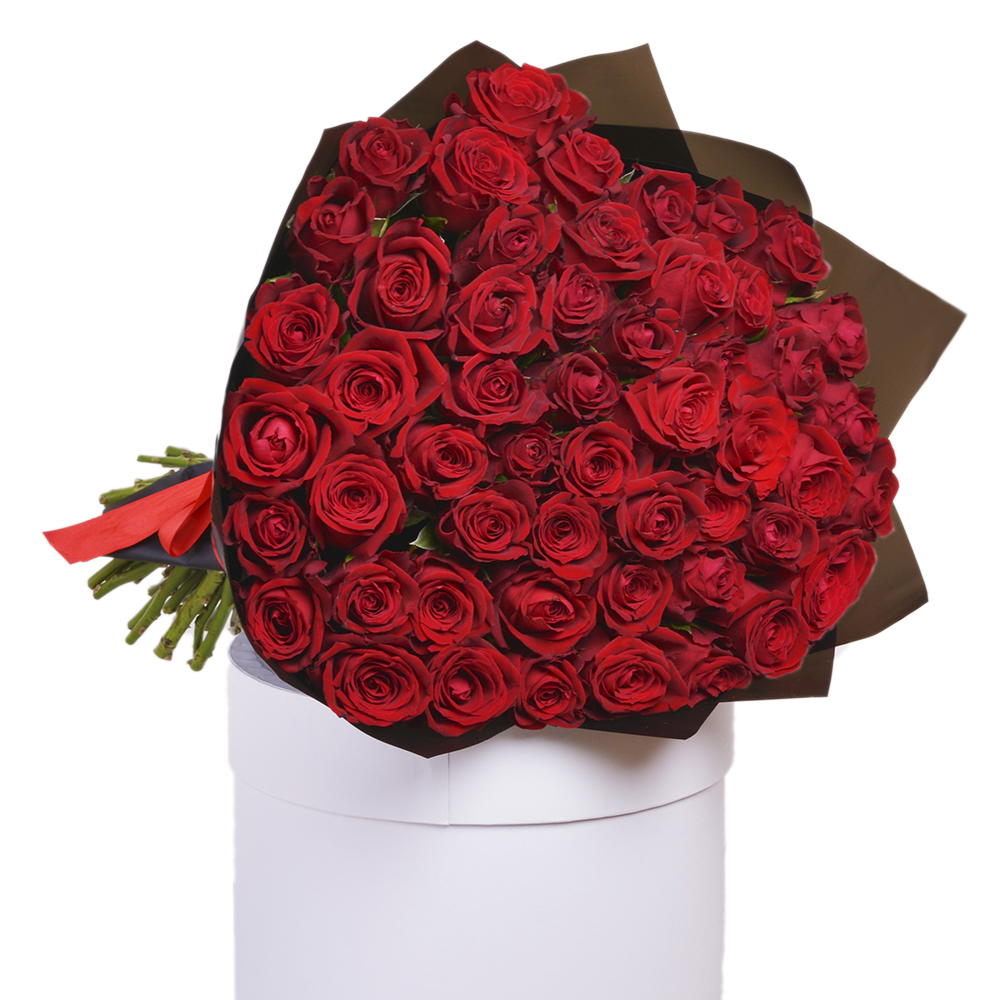 51 красная роза в пленке 40 см.