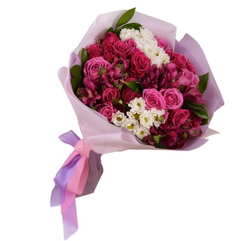 Букет из альстромерий, рускуса и роз