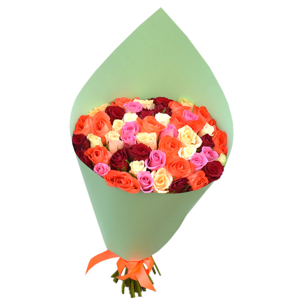 Букет из 51 розы разноцветный в крафте