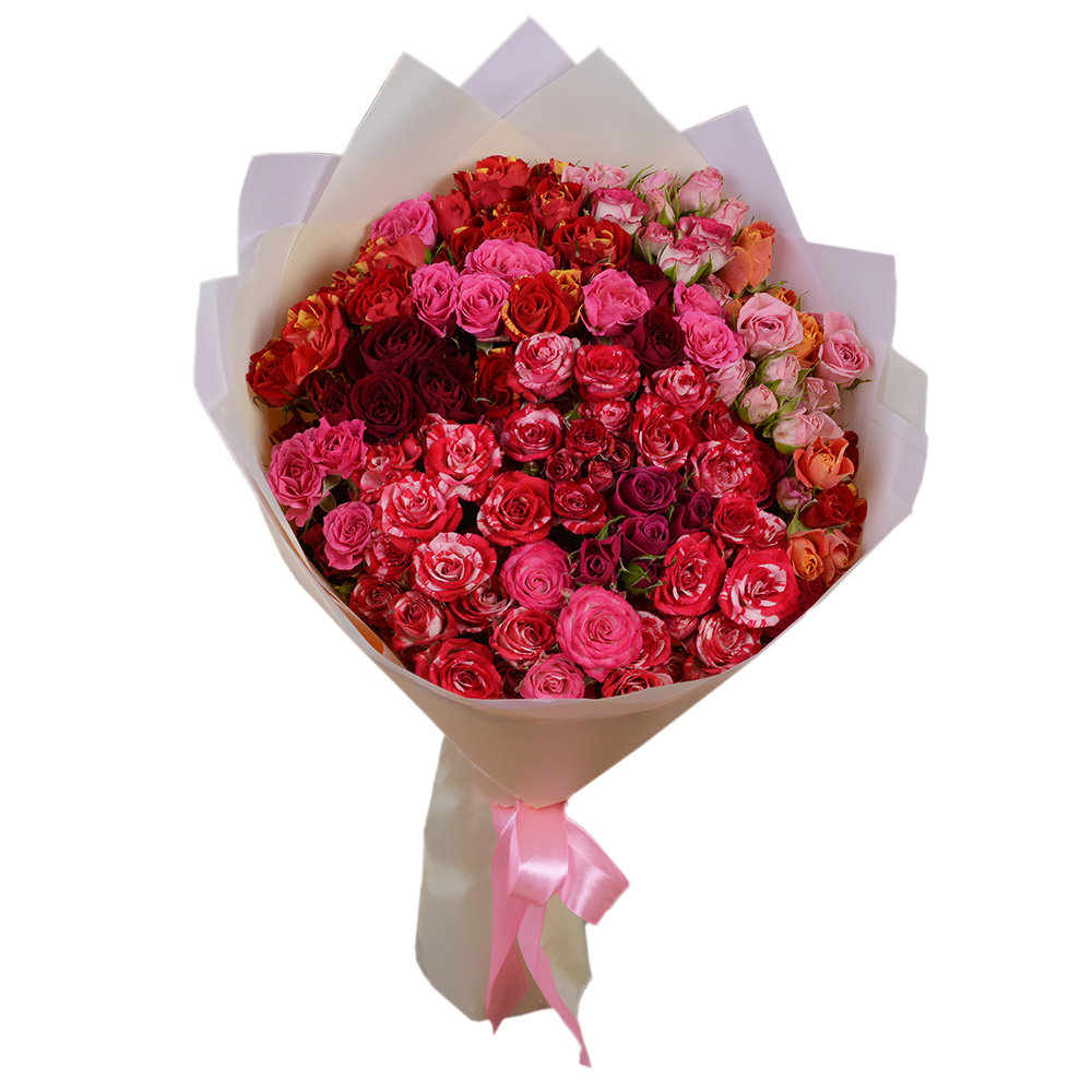 35 кустовых роз микс в пленке