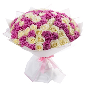 Букет из 101 разноцветной розы premium 50 см