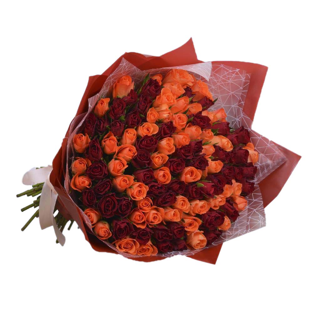 Букет из 101 красной и оранжевой розы