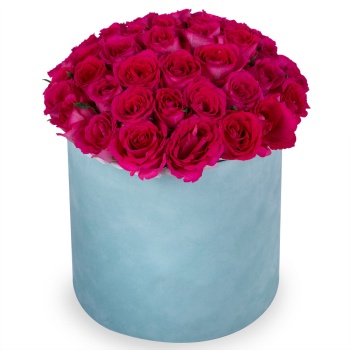 51 малиновая роза в бархатной шляпной коробке