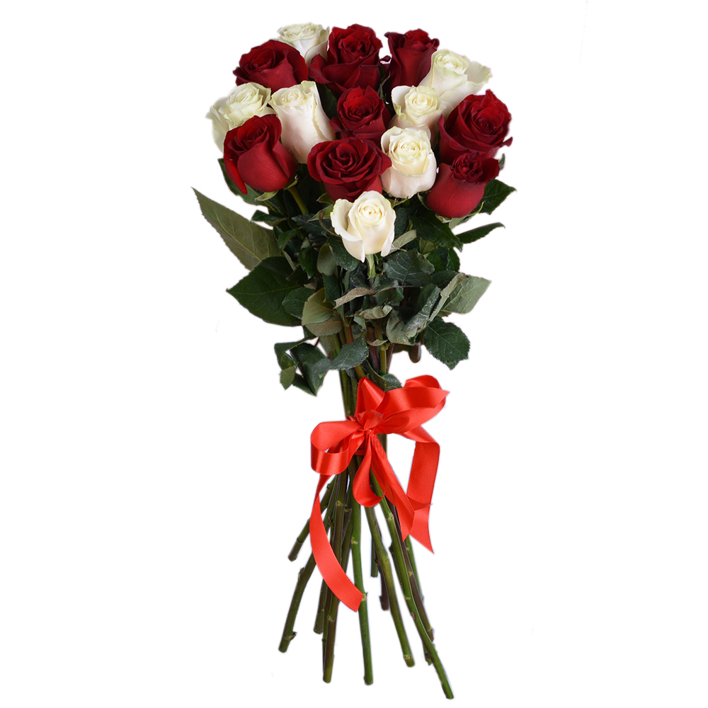 Букет из 15 разноцветных роз Эквадор 70 см