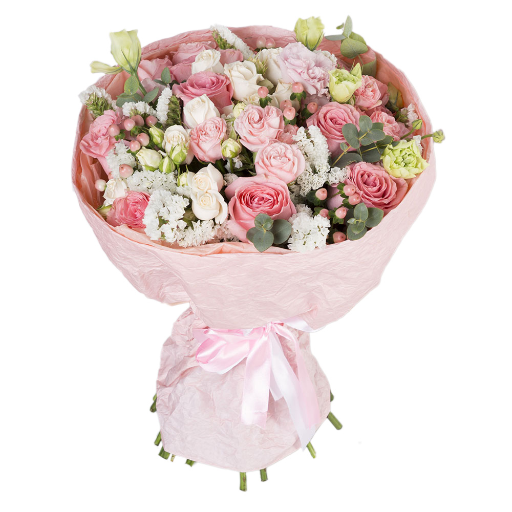 Букет из гиперикума, роз и эустом