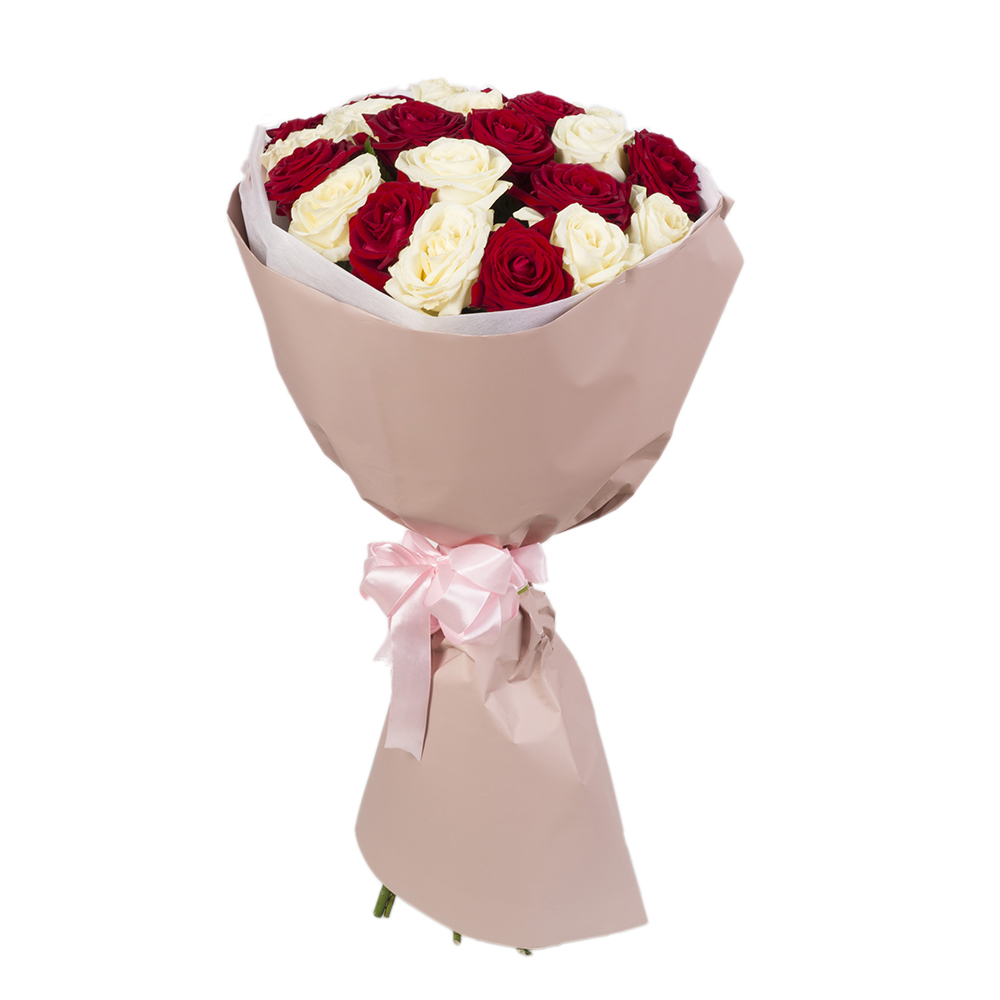 Букет из 21 разноцветной розы 60 см