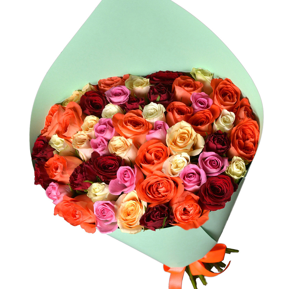 Букет из 51 розы разноцветный в крафте