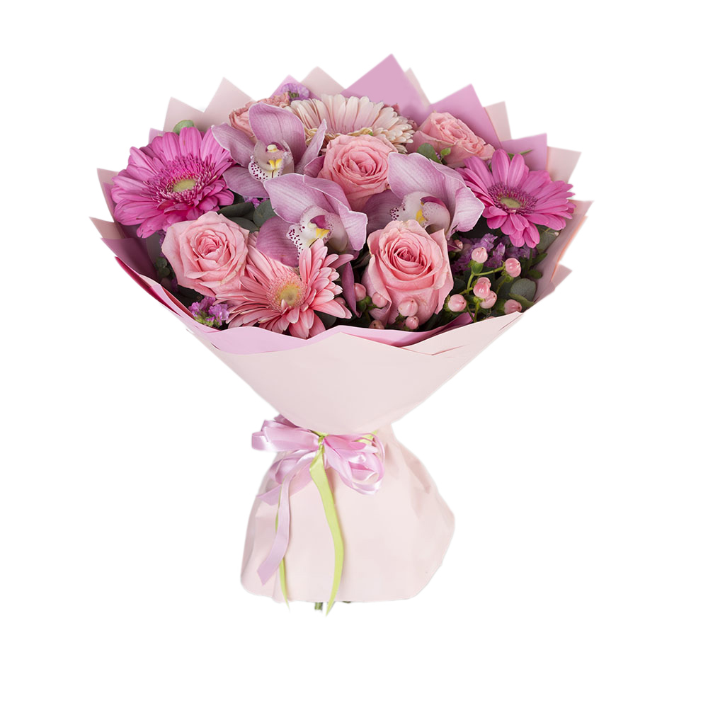 Букет из гербер, роз и орхидей