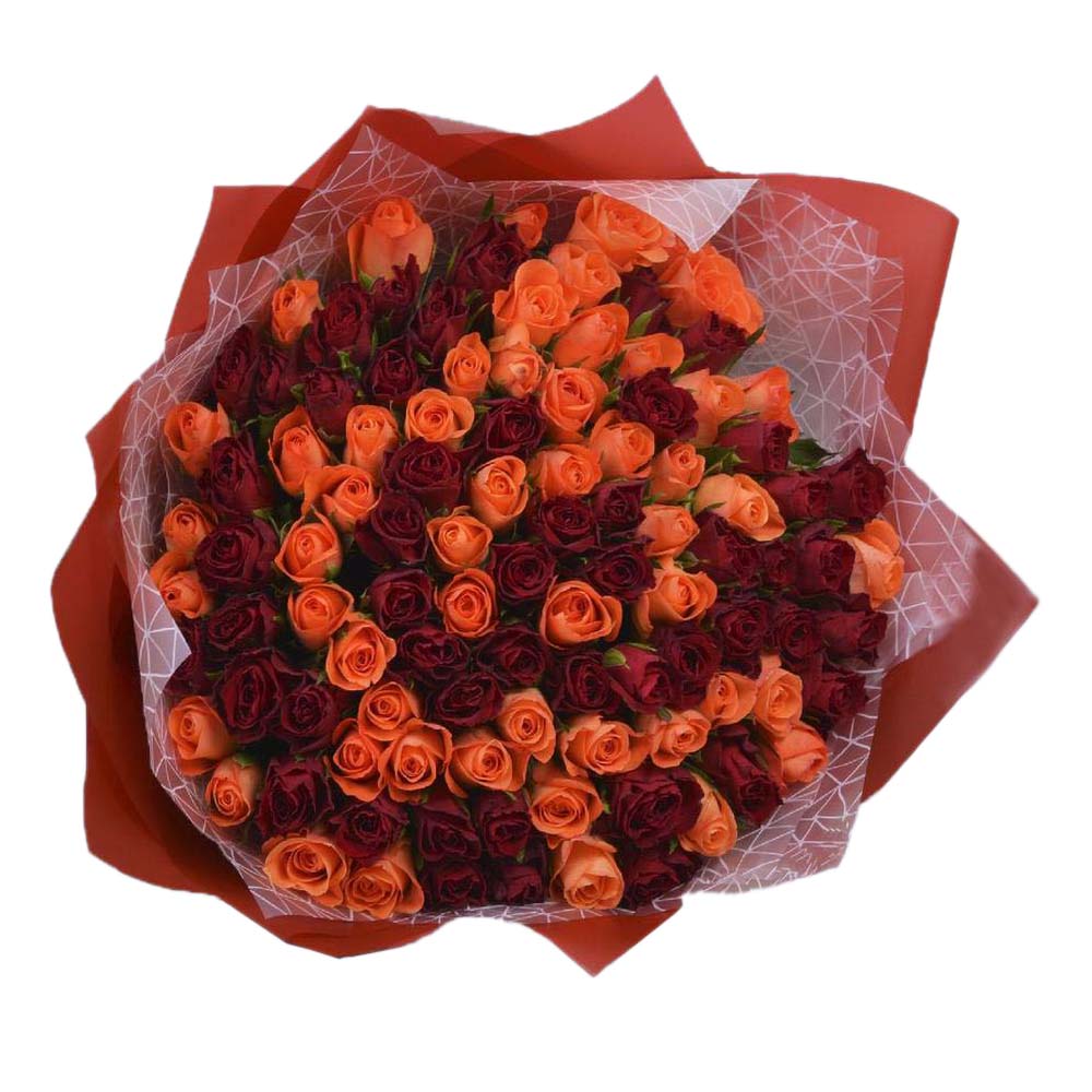 Букет из 101 красной и оранжевой розы