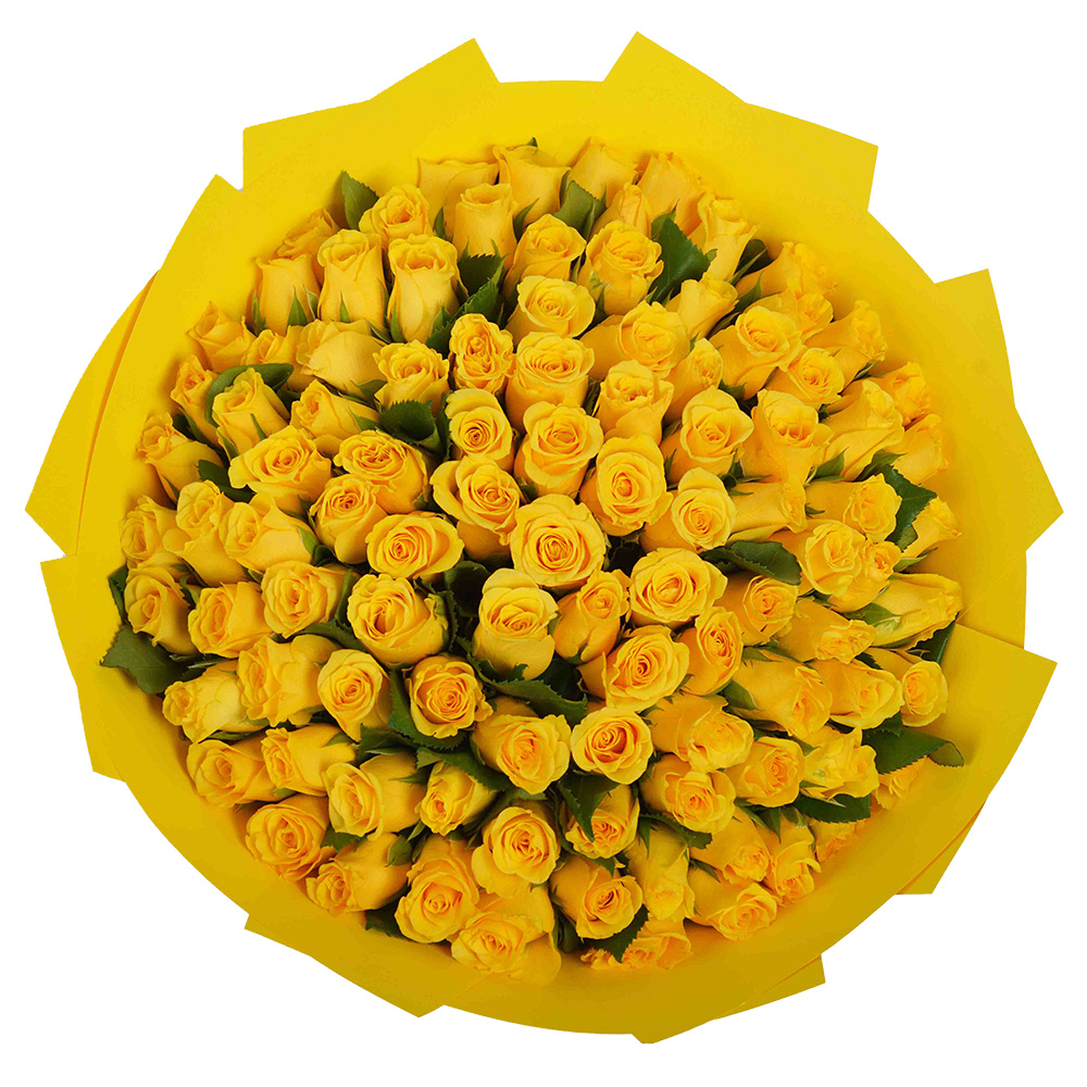 101 желтая роза в крафте