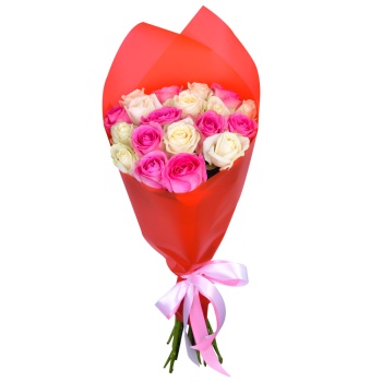 Букет из 19 разноцветных роз 50 см в пленке