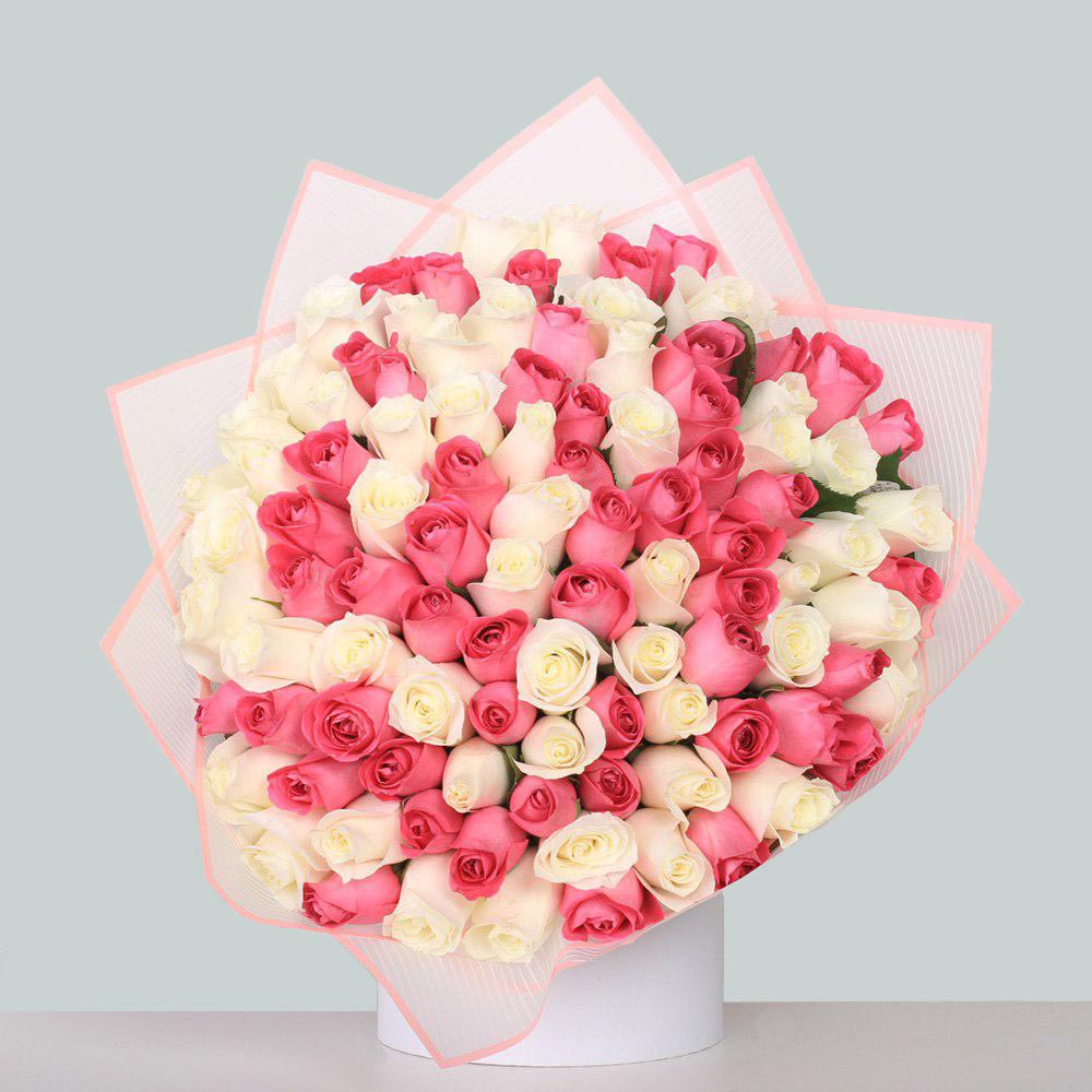 Букет из 101 розовой и белой розы
