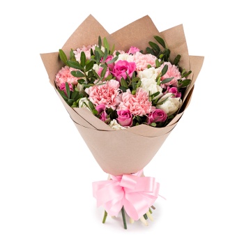 Букет из тюльпанов, роз и гвоздик