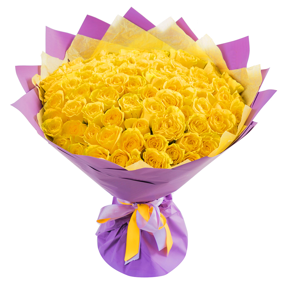 101 желтая роза - ваза в подарок!