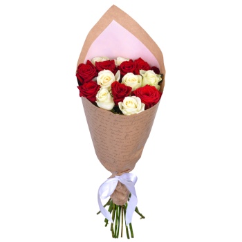 Букет из 15 красных и белых роз 60 см