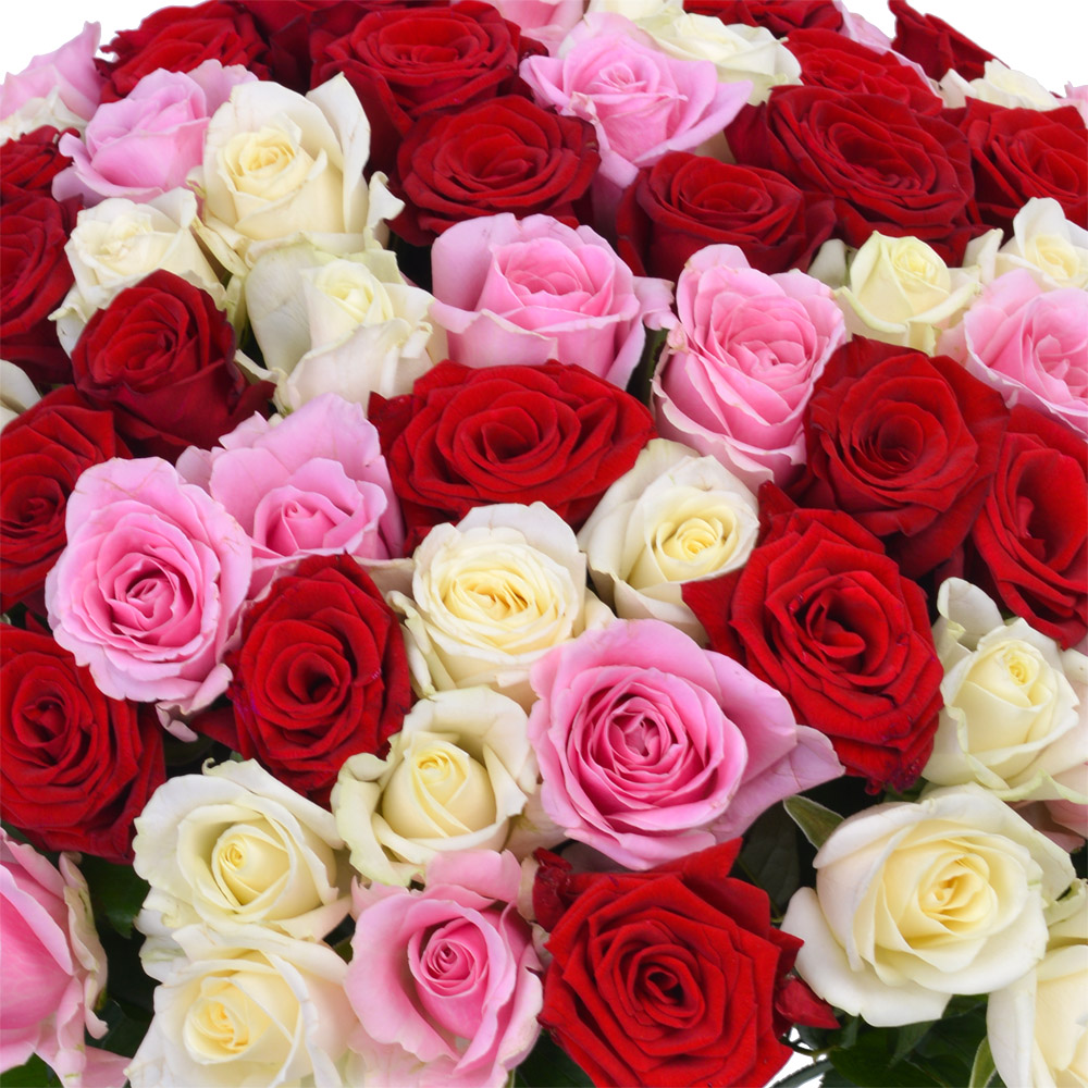 Букет из 101 разноцветных роз Premium 40 см