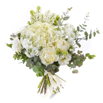 Букет из эустом, пионов и цветов матиоллы