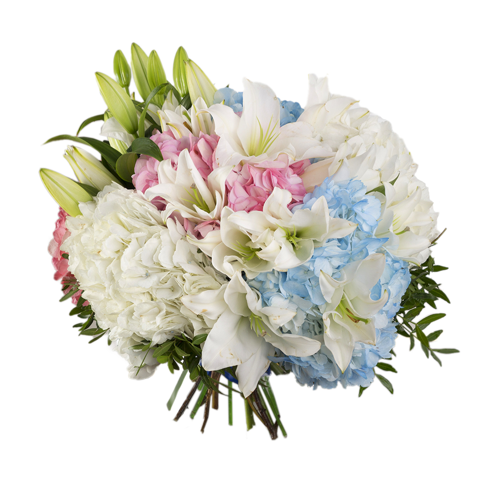 Букет из гортензий и лилий