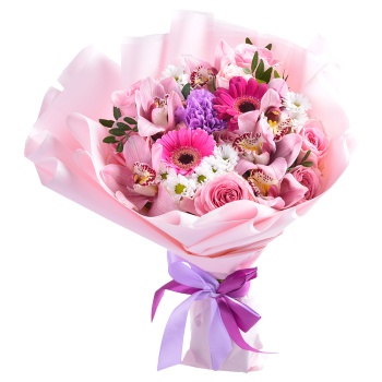 Букет с розой, герберой и орхидеей