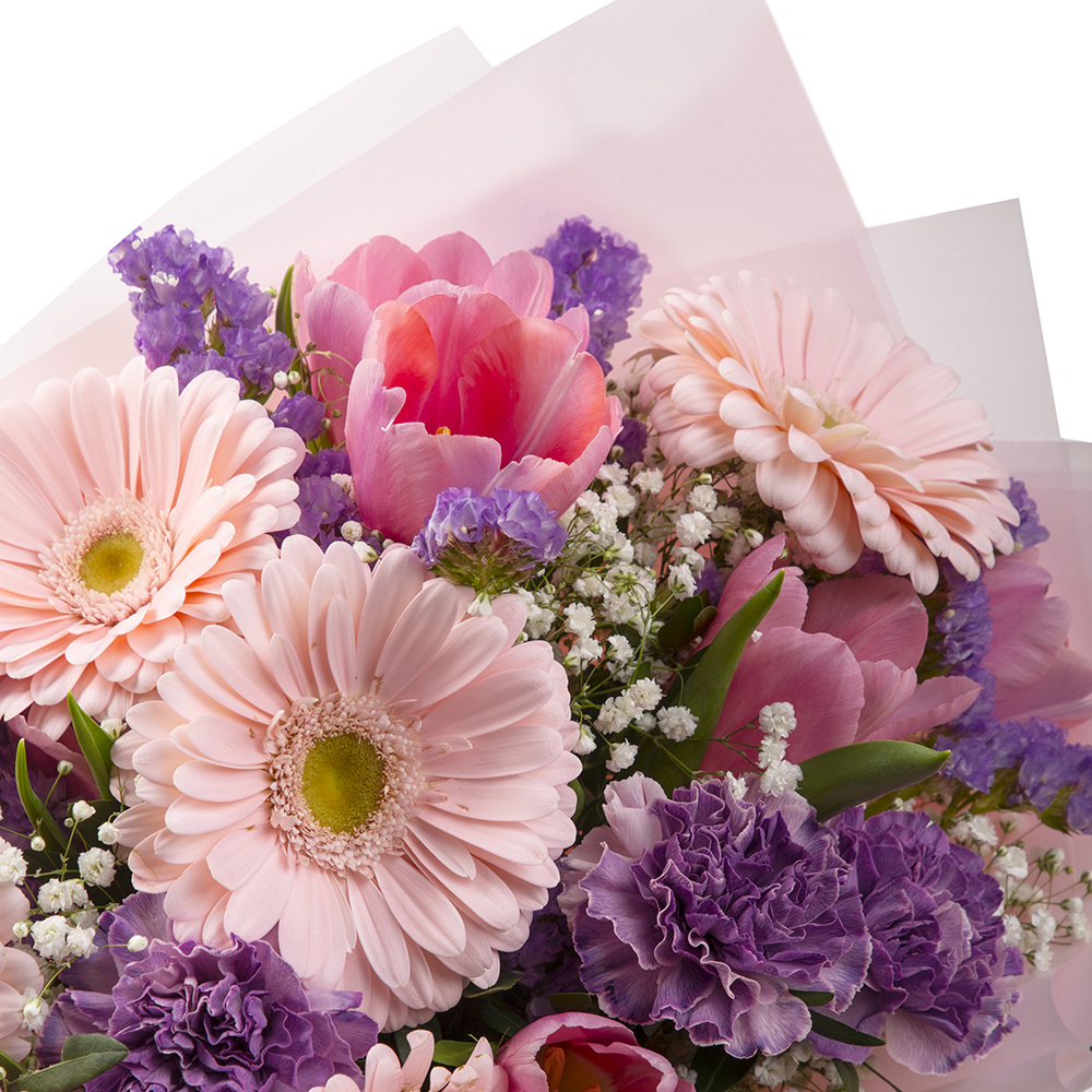 Букет из тюльпанов, гербер и гвоздик