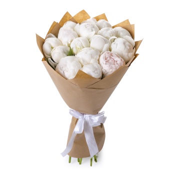 Букет из 11 белых пионов в крафте