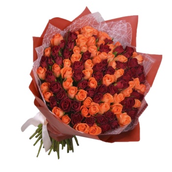 Букет из 101 красной и оранжевой розы