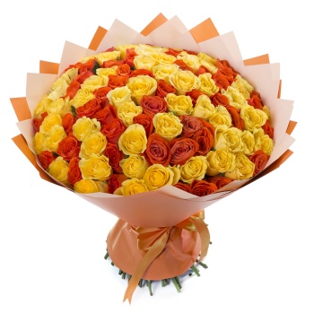Букет из 101 желтой и оранжевой розы