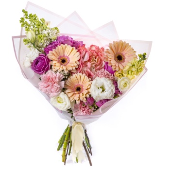 Букет из гортензий, гербер и сирени