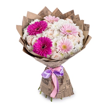 Букет из хризантем, роз и гербер