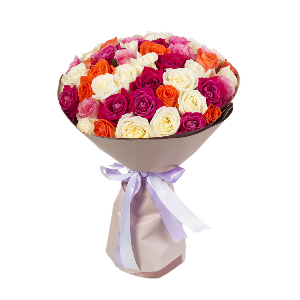 51 разноцветная роза в пленке