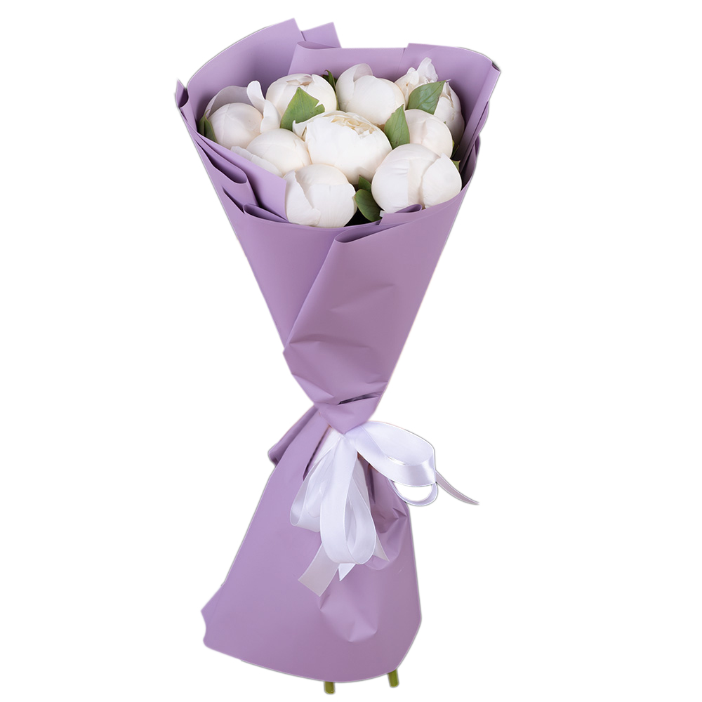 9 белых пионов