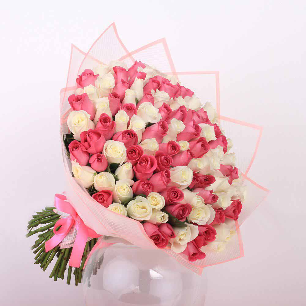 Букет из 101 розовой и белой розы