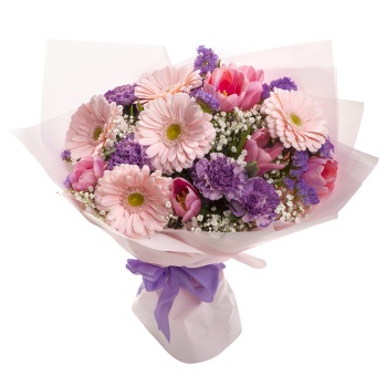 Букет из тюльпанов, гербер и гвоздик