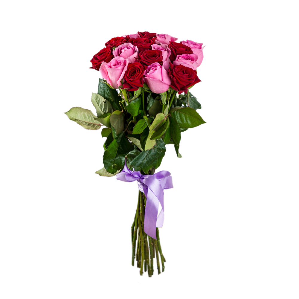 Букет из 15 разноцветных роз 60 см