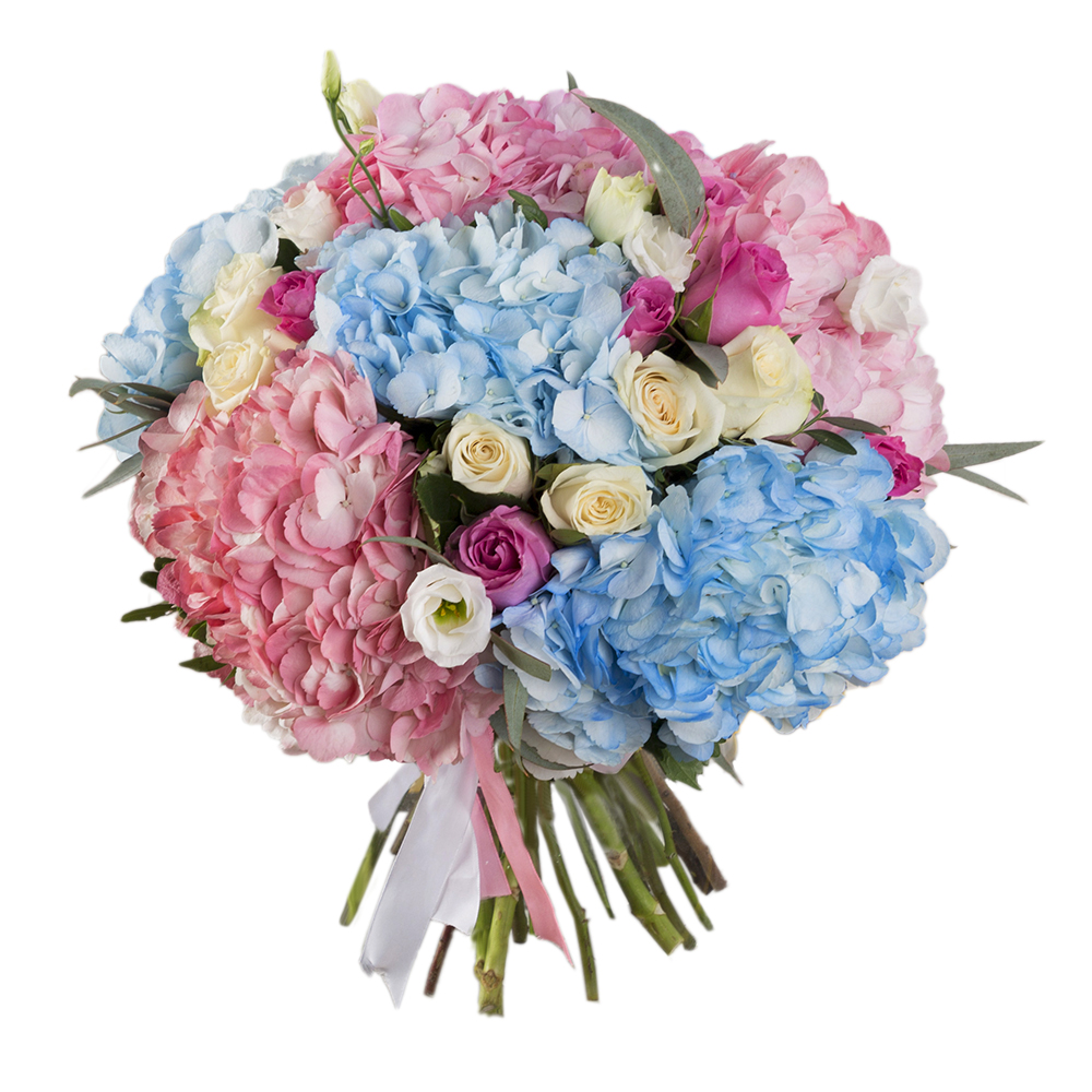 Букет из роз, гортензий и эустом