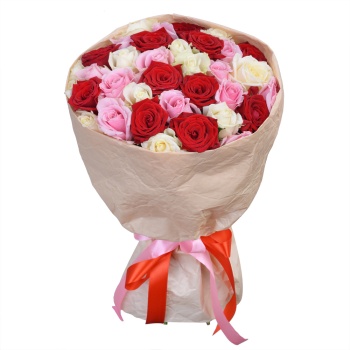 35 разноцветных роз premium 40 см